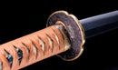 Katana Antigua Japonesa con Saya Roja y Tsuba Fukurin Momiji Dorada