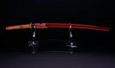 Katana Antigua Japonesa con Saya Roja y Tsuba Fukurin Momiji Dorada